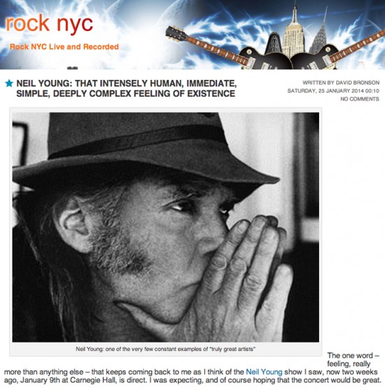 Review of Neil Young at Carnegie Hall, Jan 09, 2014 by David Bronson