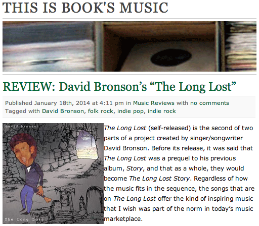 This Is Books Music album review of David Bronson's The Long Lost