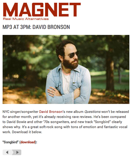 MAGNET Magazine's MP3 at 3PM is David Bronson's "Songbird"