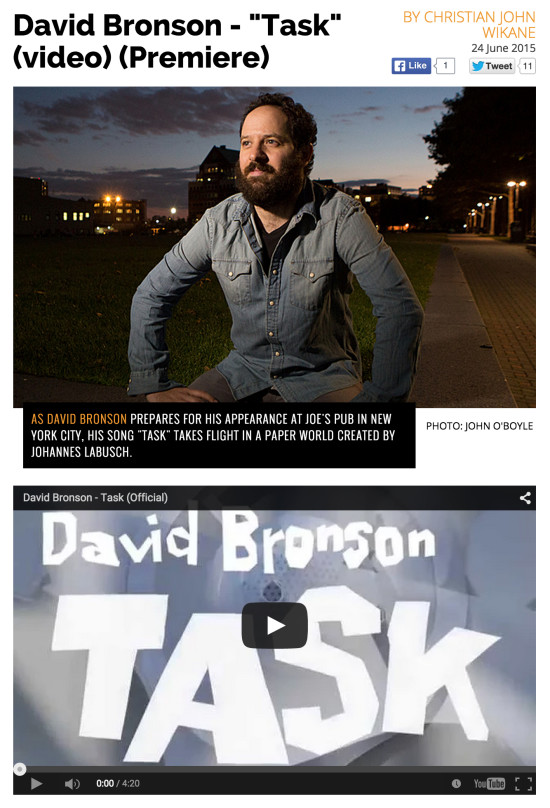 PopMatters.com premiers David Bronson's newest video, for his song "Task" from his 2015 album Questions.